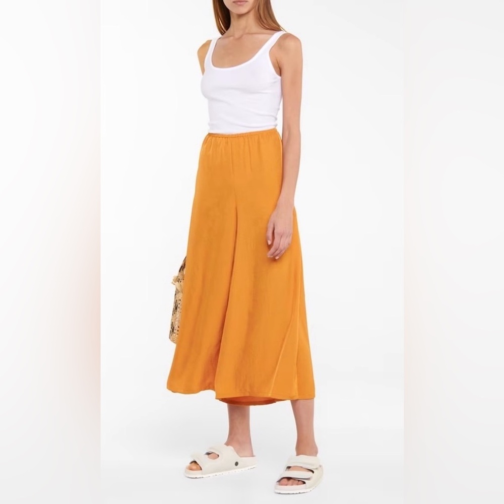 VINCE M Pull On Silky Palazzo Colette Wide Leg Pants In Turmeric Dark Ginger